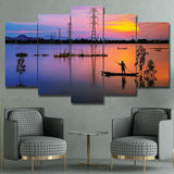 Set of 5 Panel Lone Sailor at Sunrise - PS510460